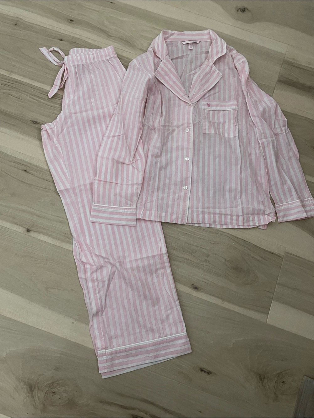 Victoria's Secret Light Pink & White Striped Pajama Set